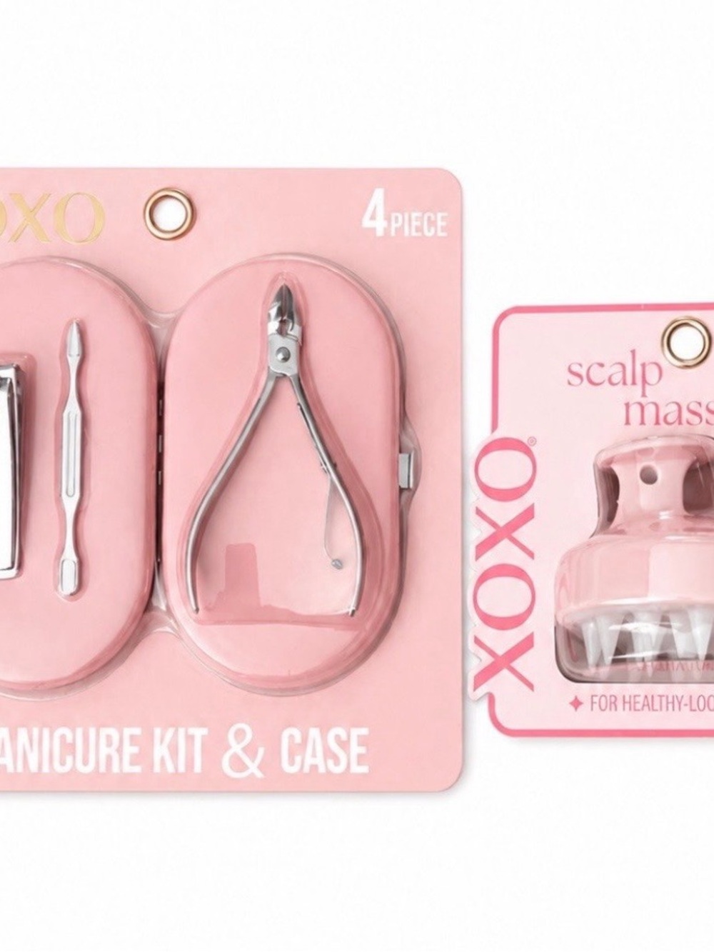 XOXO Pink 4-Piece Manicure Kit & Scalp Massager